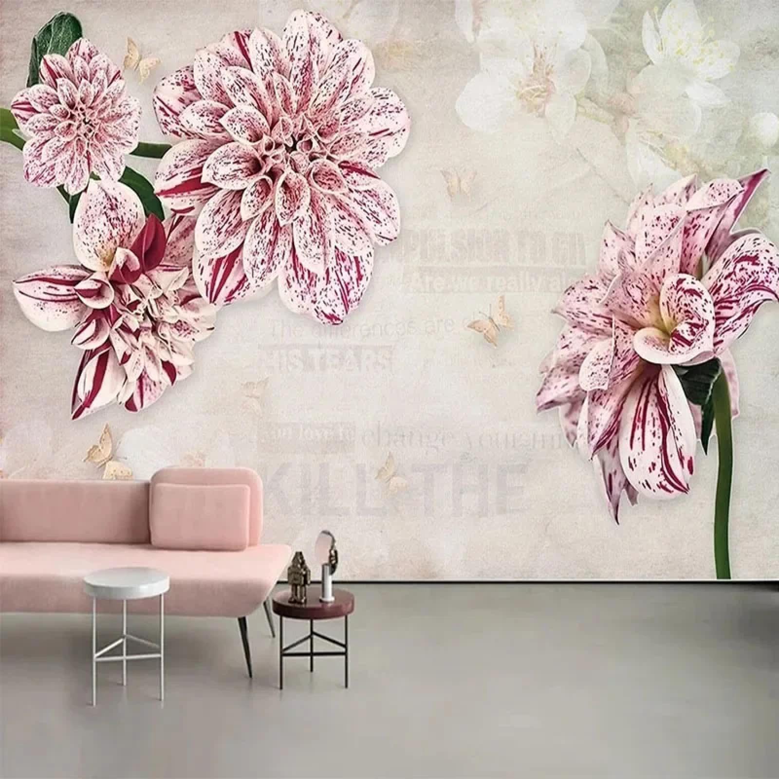 Papier peint photo 3D fleurs roses pour décoration de la maison