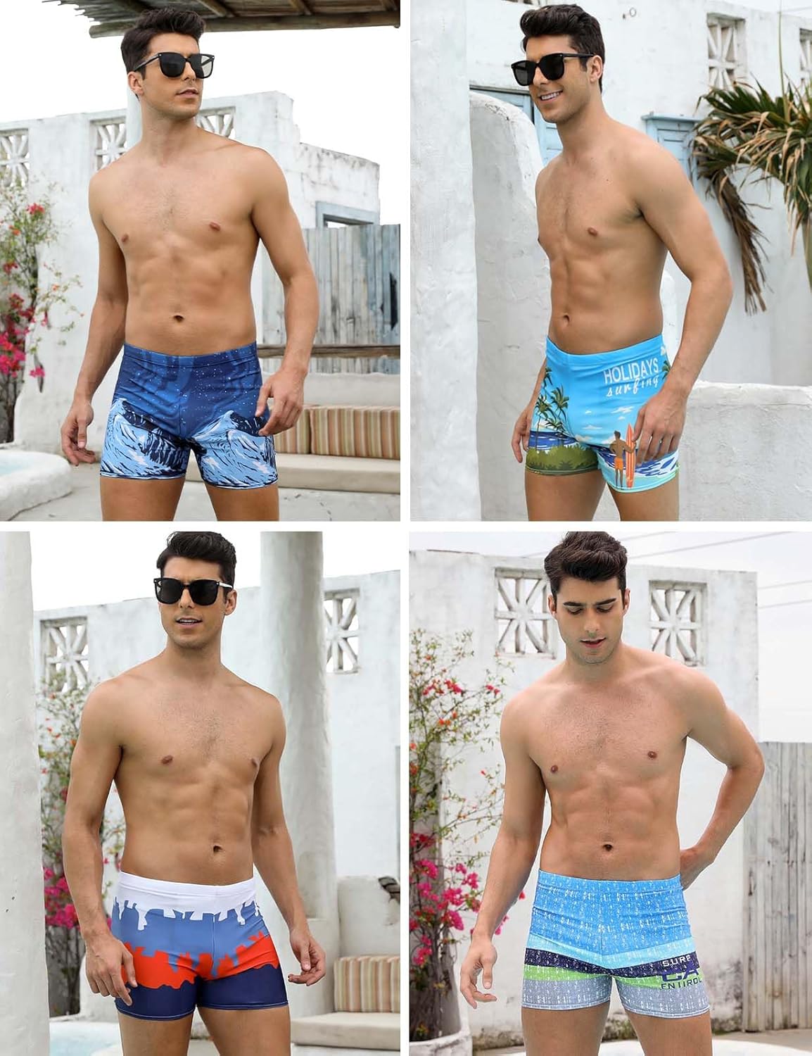 KANAV 4 Pack Men's Athletic Swim Jammers Quick Dry Square Leg Swim Briefs Competitive Swimsuit - Image 2