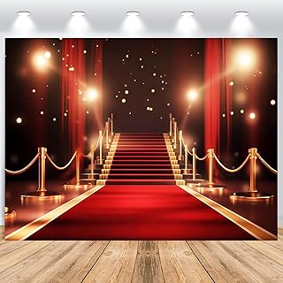 Rot Teppich Hintergrund 2.5x1.8m, Gold Rot Vorhang Hintergrund VIP Rot Teppich Filmparty Fotografie Hintergrund Goldener Band Auszeichnungen Party Hintergrund Graduation Prom Geburtstag Party