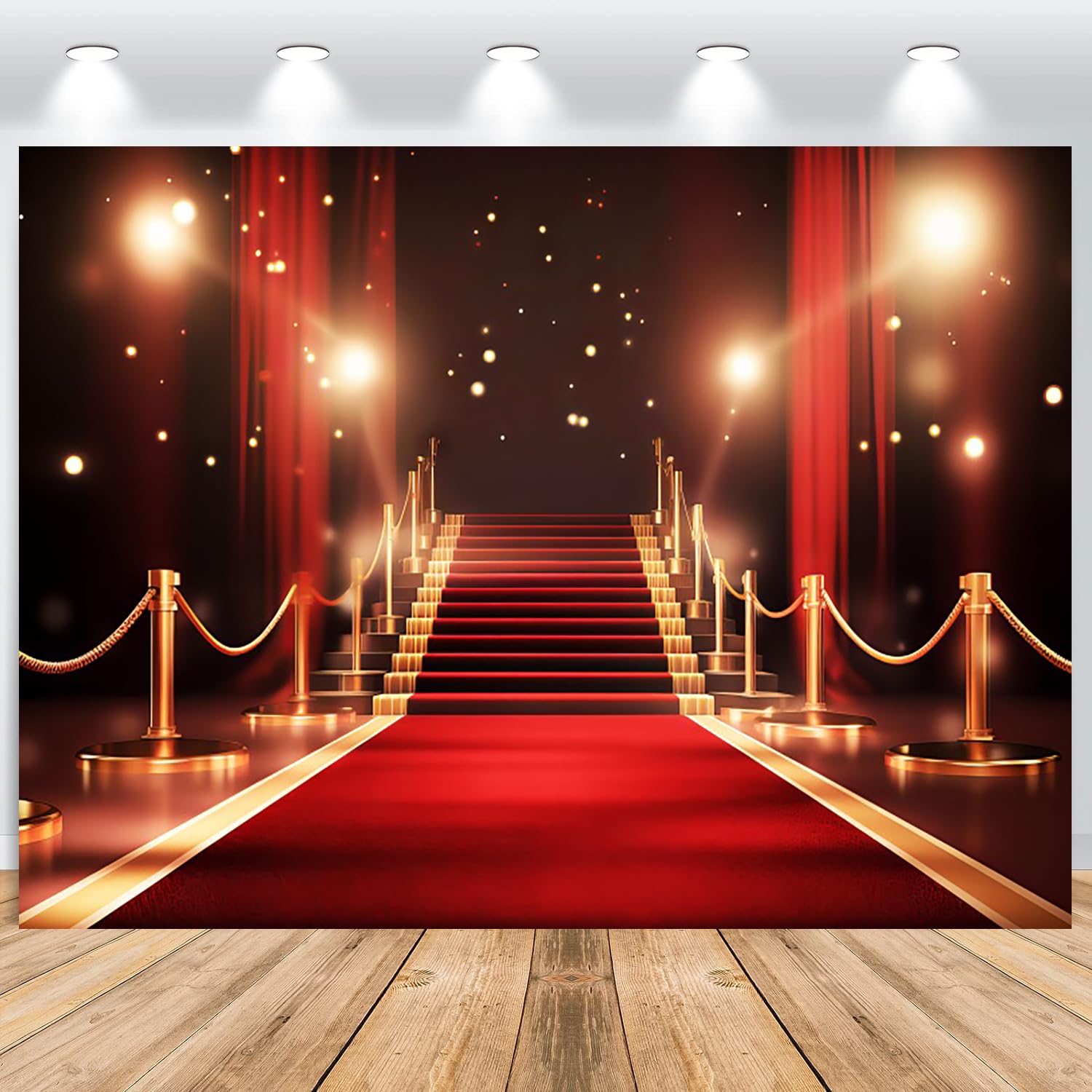 Rot Teppich Hintergrund 3x2.5m, Goldener Hintergrund für Fotografie, Party, Graduation