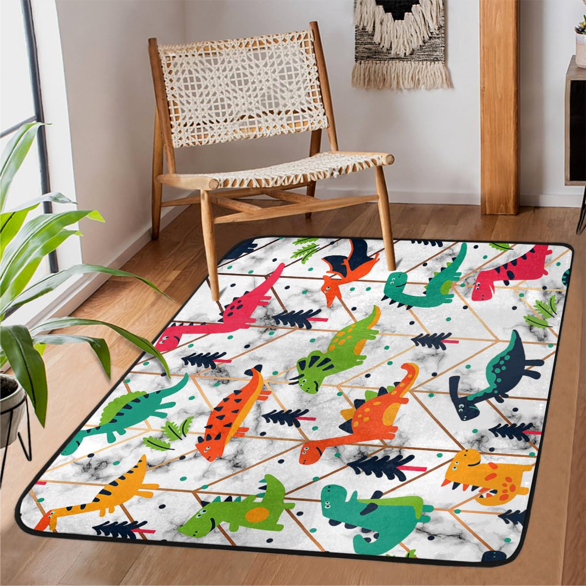 Tapis dinosaure de salon 122x160cm lavable et antidérapant