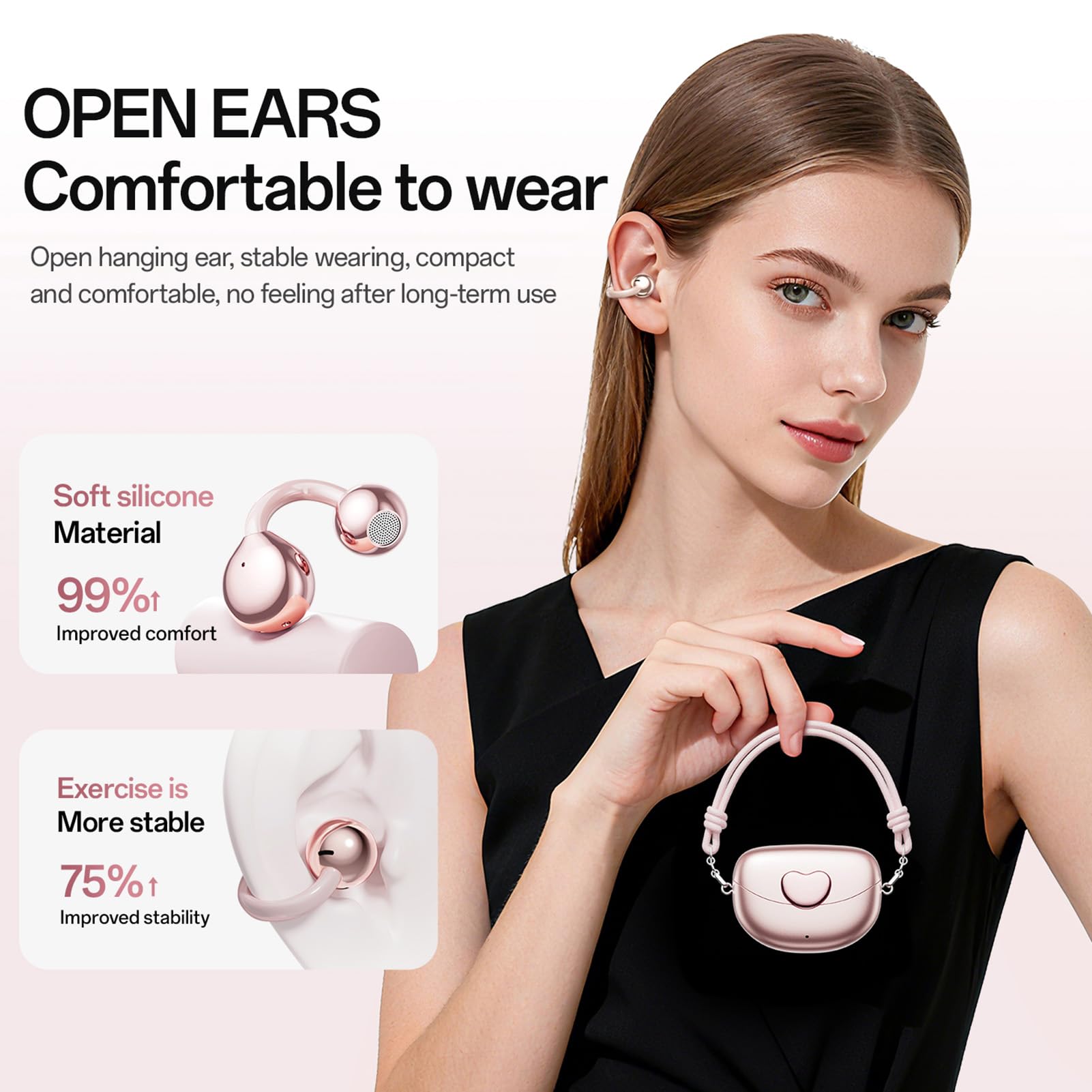Bewinner Écouteurs Bluetooth à Clipser, 8 Modes de Traduction (Pink)