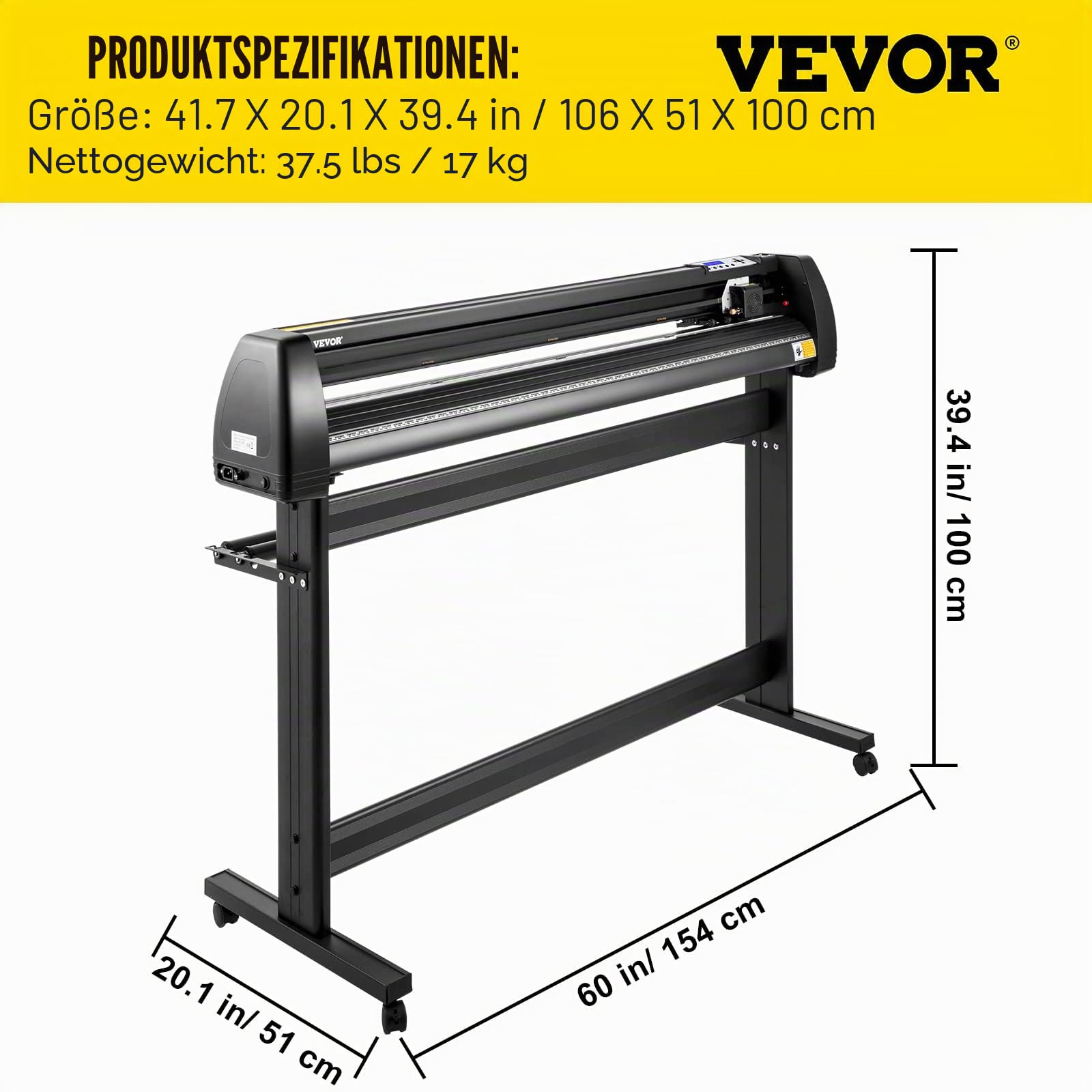 VEVOR Vinyl Schneideplotter 1350 mm, Folienschneider Max. Schnittbreite 1260 mm, Plottermaschine Schnittgeschwindigkeit 800 mm/s, Folienplotter mit Signcut & Signmaster, Hobbz Plotter, 25 kg…