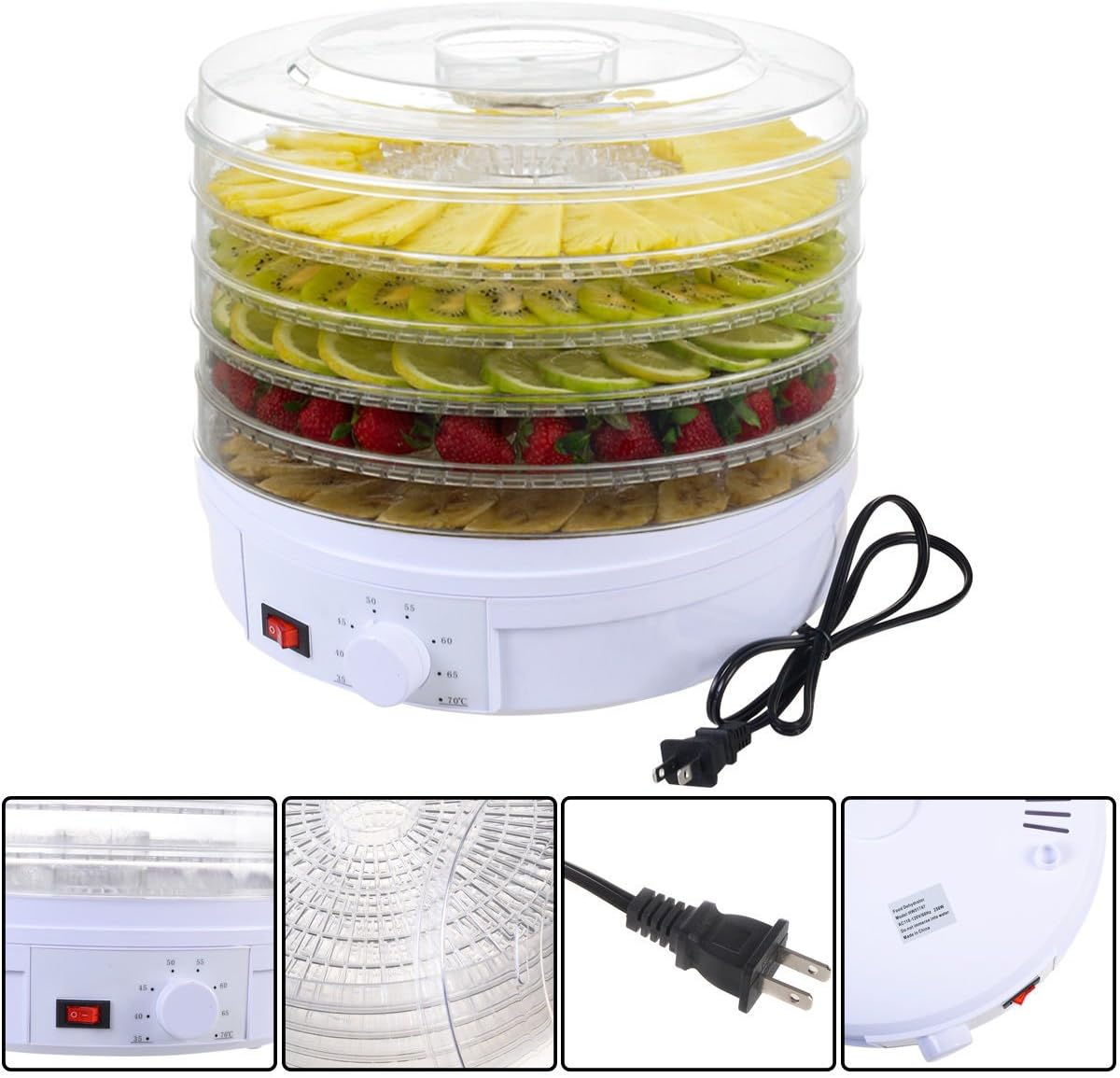 5 Tray Electric Food Dehydrator Fruit Vegetable Dryer Beef Snack Jerky White New