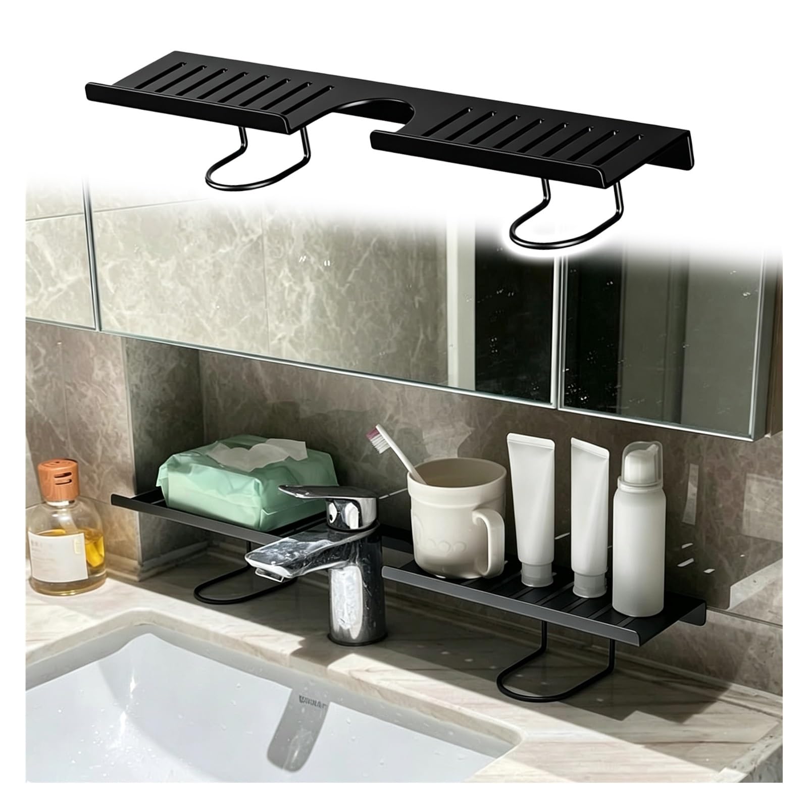 ZJKXJH Kitchen Sink Faucet Shelf, No Drill Counter Organizer