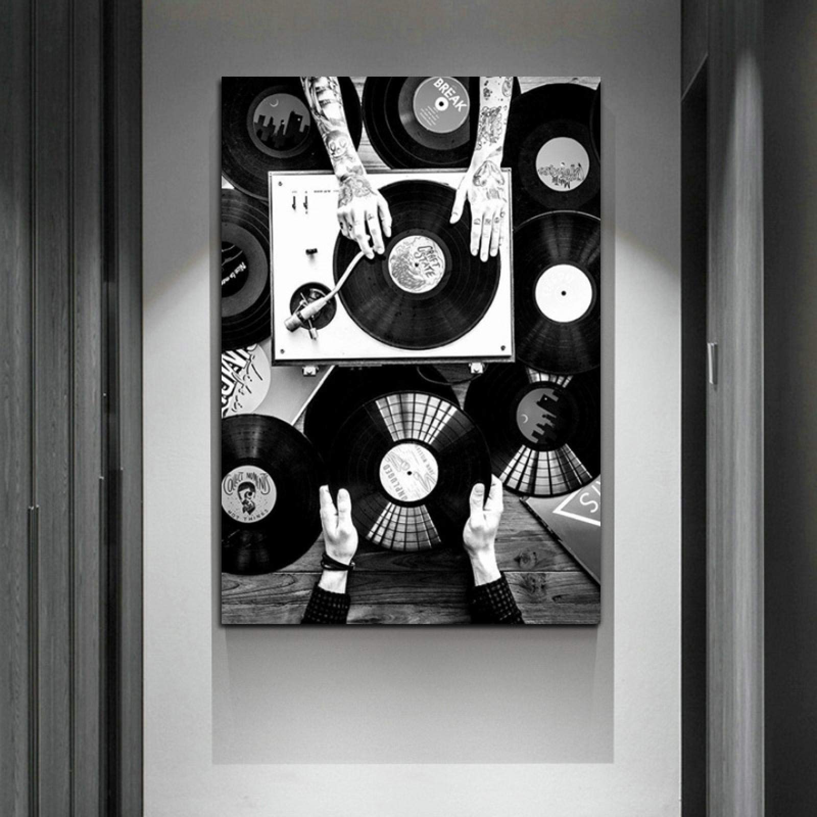BIEMBI Płyty winylowe sztuka ścienna obraz na płótnie czarno-biały vintage muzyka plakaty i wydruki obrazy ścienne do pokoju wystrój domu 70 x 100 cm x 3 bez ramy
