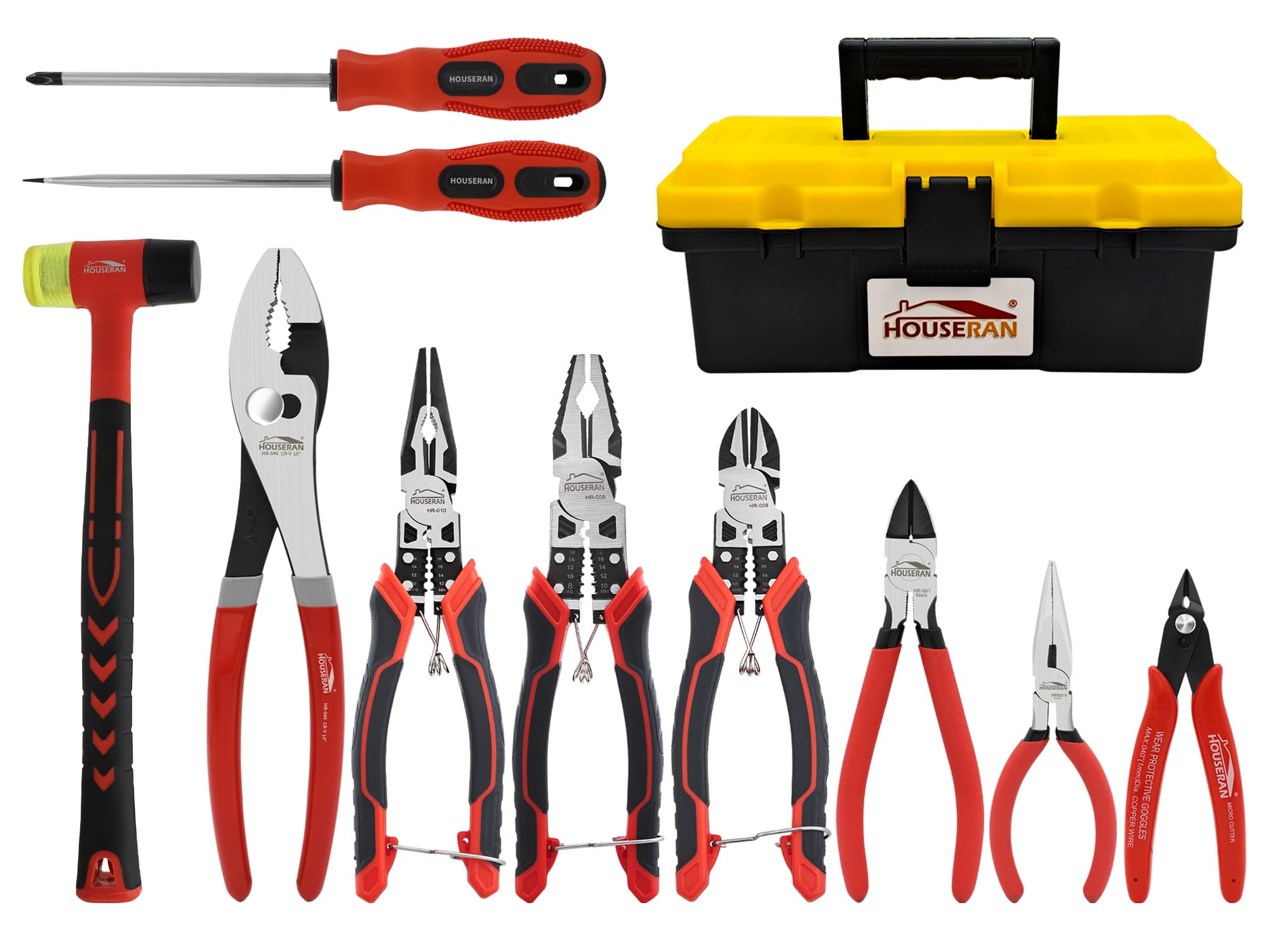 8-teiliges Werkzeugset mit Koffer,Gleitgelenkzange, Spitzzange, Spitzzange groß, Kombizange, Seitenschneider groß, Seitenschneider, 170 Seitenscheider, Gummihammer, Zangenset für den Haushalt