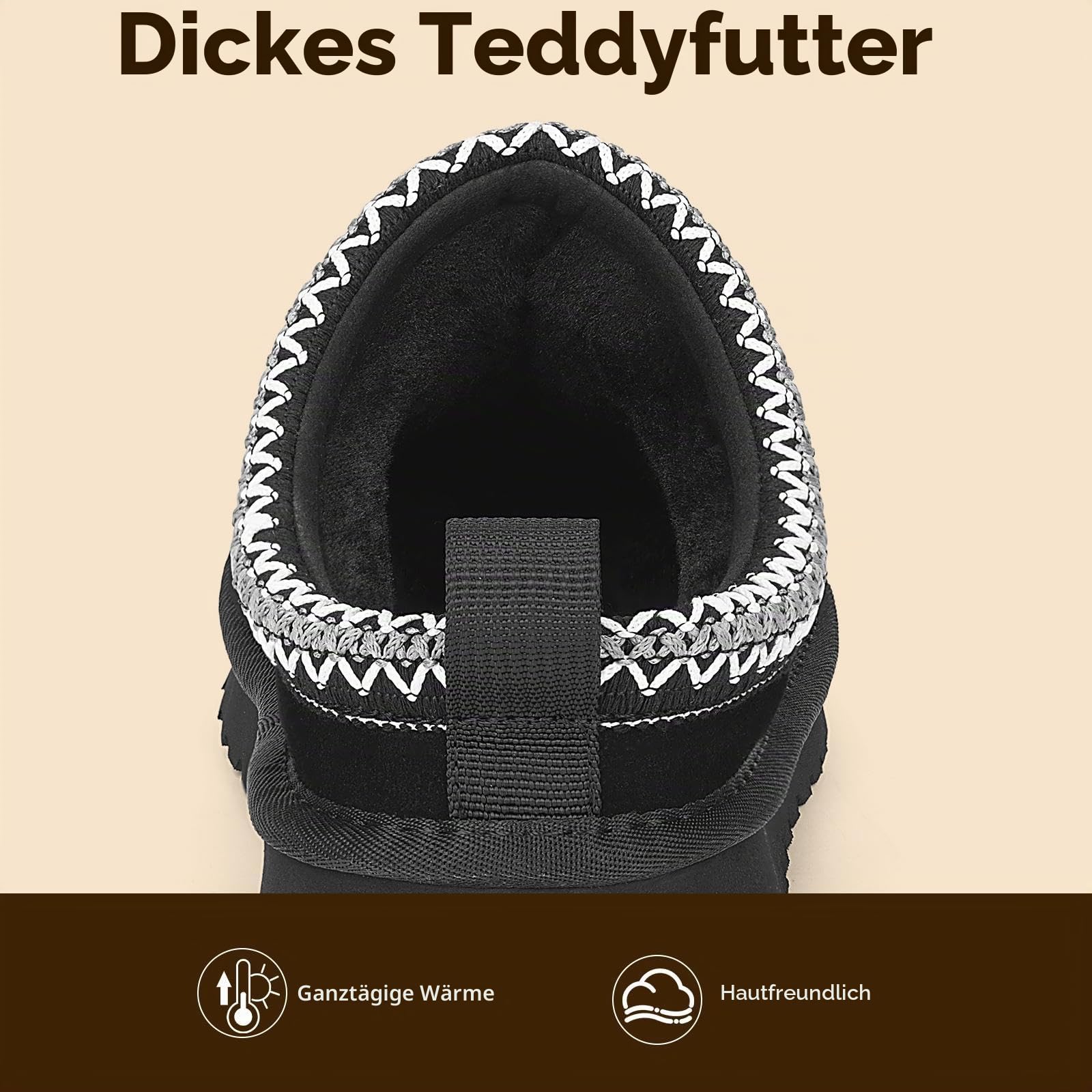 Mishansha Hausschuhe Damen Winter Warme Plüsch-Gefüttert Pantoffeln Flauschige rutschfeste Geschlossen Slippers,für drinnen & draußen Schwarz Gr.41