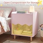 Costzon Table de chevet, Table latérale avec plateau large, grand compartiment de rangement & Pieds en bois de caoutchouc massif, Table d'extrémité en bois pour les enfants Chambre à coucher, Salle de jeu, Salon (Pink)