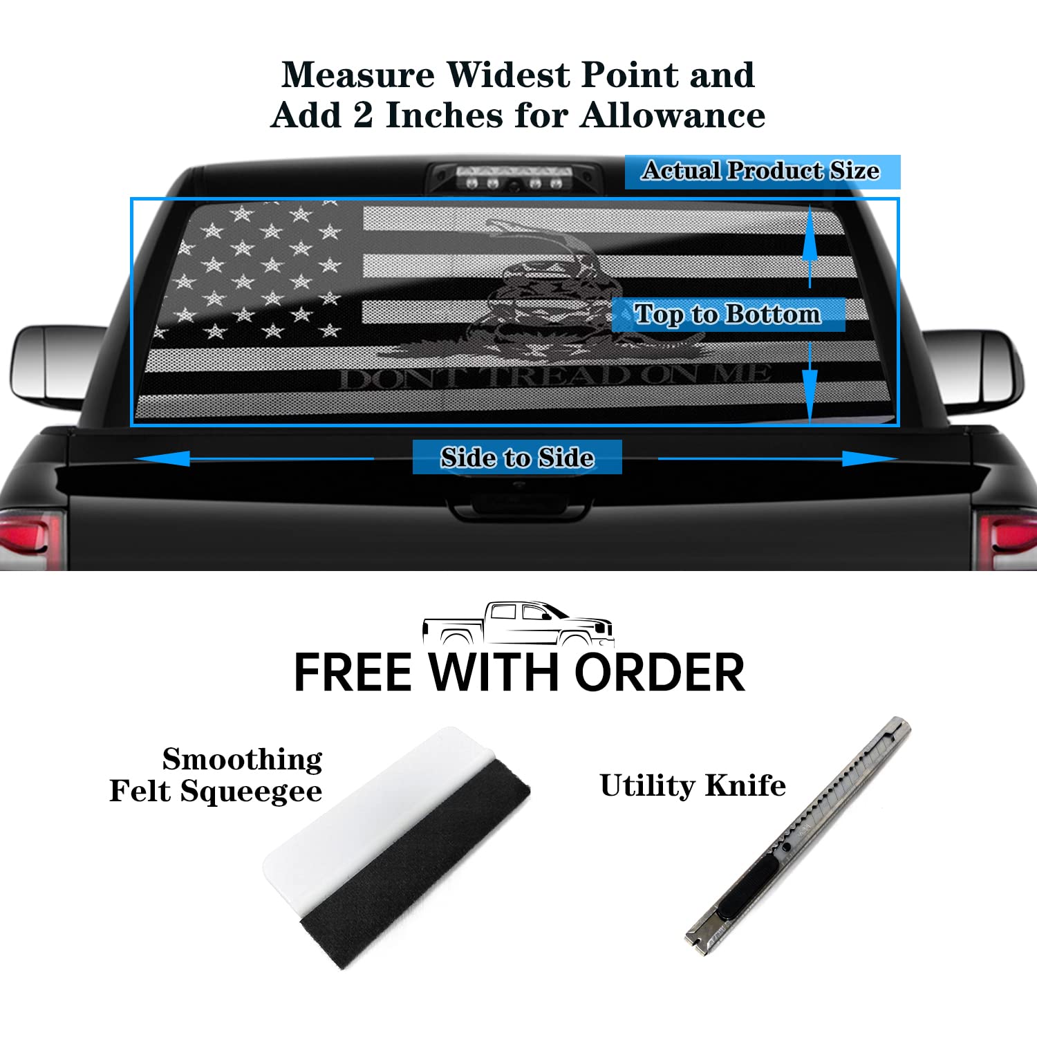 WILDLAVIE Rear Window Perforated Sticker Dont Tread On Me Gadsden American Flag Graphic Patriotic Decoration Vinyl Decal Size 66"x20" Fit Most Pickup Trucks SUV