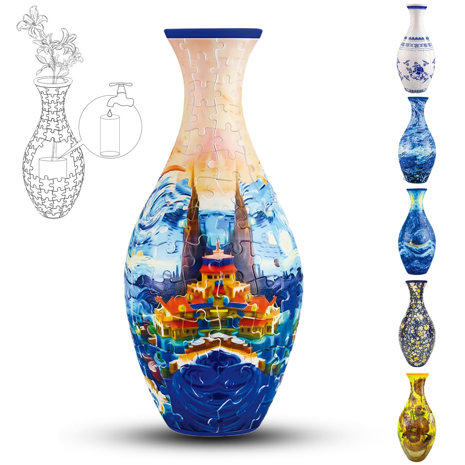 Adults 3D Jigsaw Vase, 160 Pieces, DIY Jigsaw Puzzle, 3D curved puzzle with water column, perfect for displaying real or artificial flowers and flower arrangements(Palace) — image 1