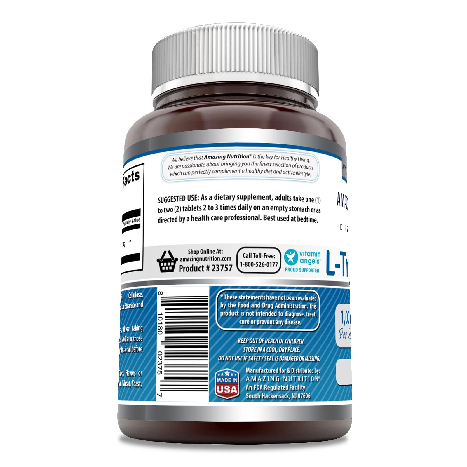 Amazing Formulas L-Tryptophan 1000mg 60 Tablets Supplement | Non-GMO | Gluten Free | Made in USA