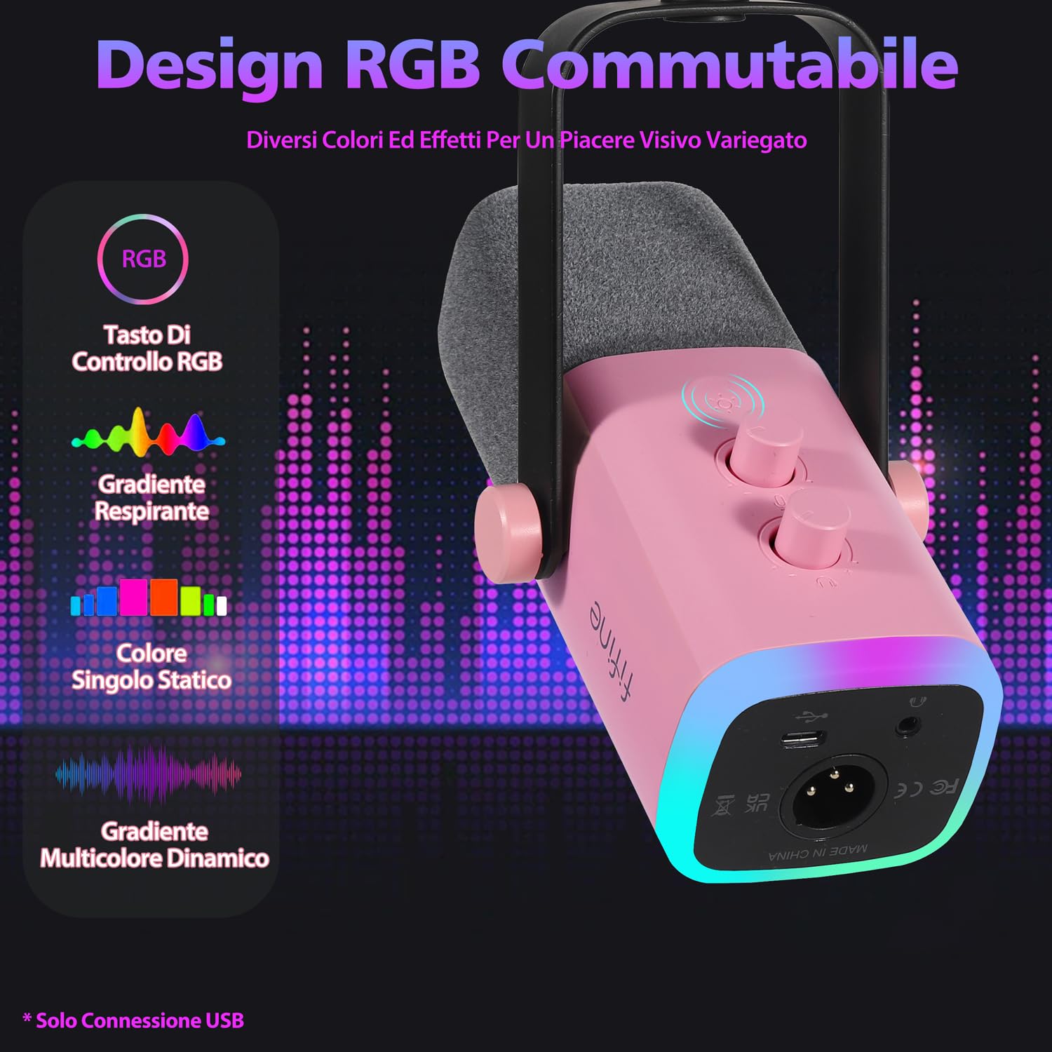 FIFINE XLR Streaming Microfono Kit Dinamico per Podcasting, Gaming USB per PC Mac PS4/5, Cardioide per registrazione vocale, giochi – Rosa