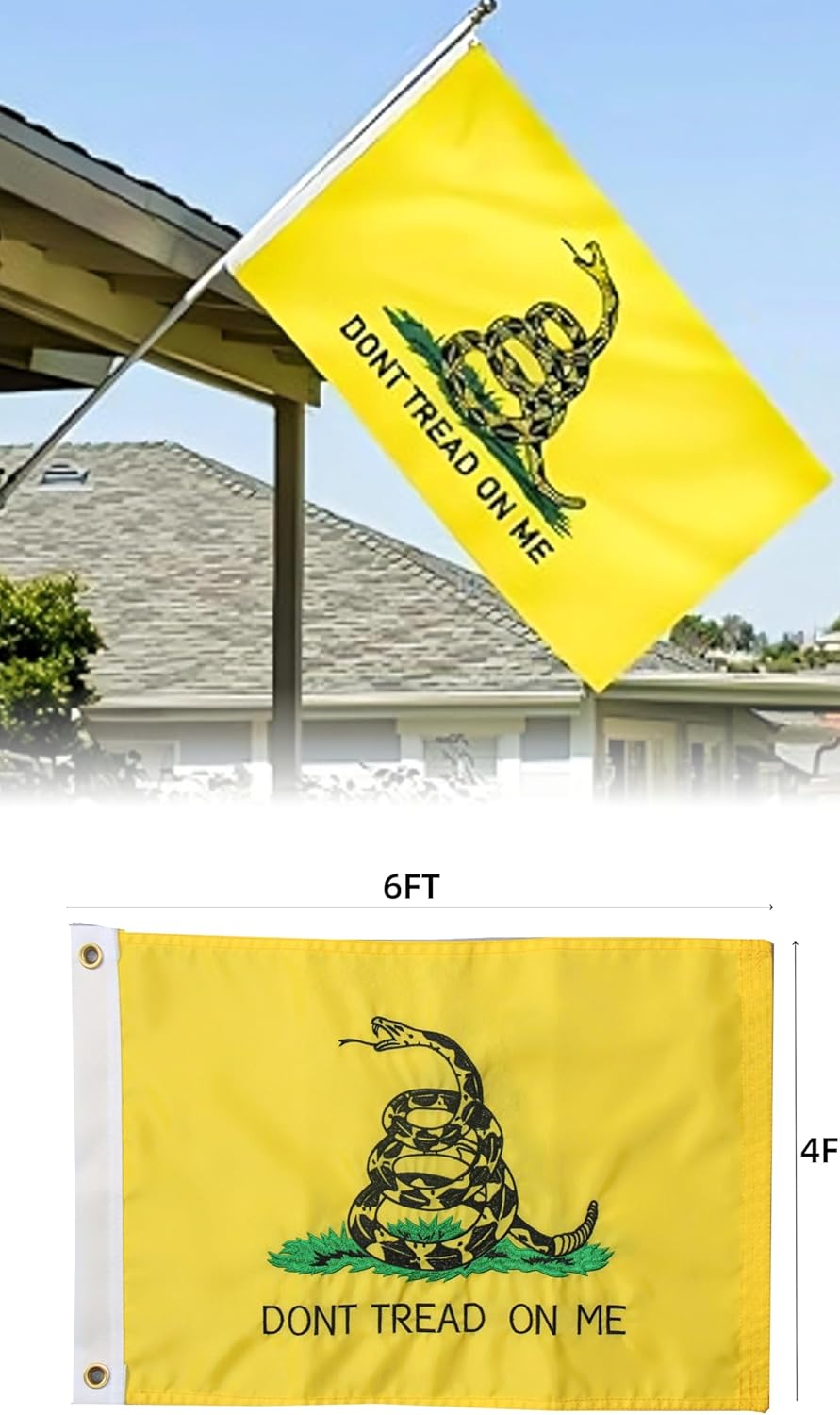 TOPFLAGS Dont Tread on Me 4x6 American Gadsden Flag Heavy Duty Embroidered Snake Durable 210D with Brass Grommets Banner for Outdoor Indoor