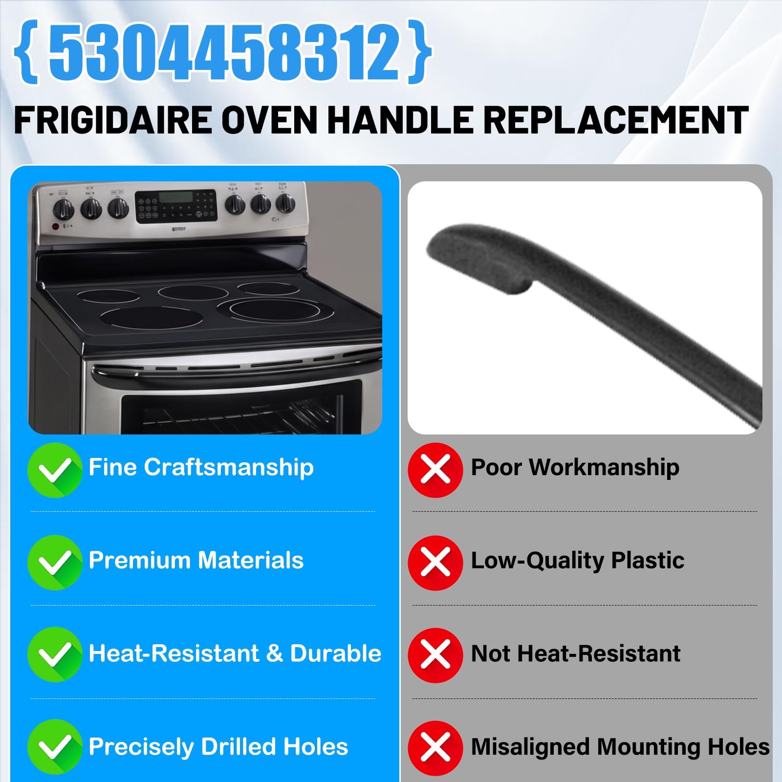 Verbesserter 5304458312 Ofentürgriff Ersatz kompatibel mit Frigidaire-Ofengriff-Ersatzteilen 316443600 AP3965016 Kenmore Electric Range Backofengriff mit 316433300 Herd-Ofengriffschrauben