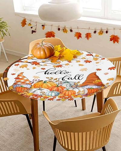 Vista 135 de Mantel redondo ajustable de Navidad para mesa redonda, mantel rojo floral de Navidad, mantel impermeable con borde elástico, mantel circular rojo