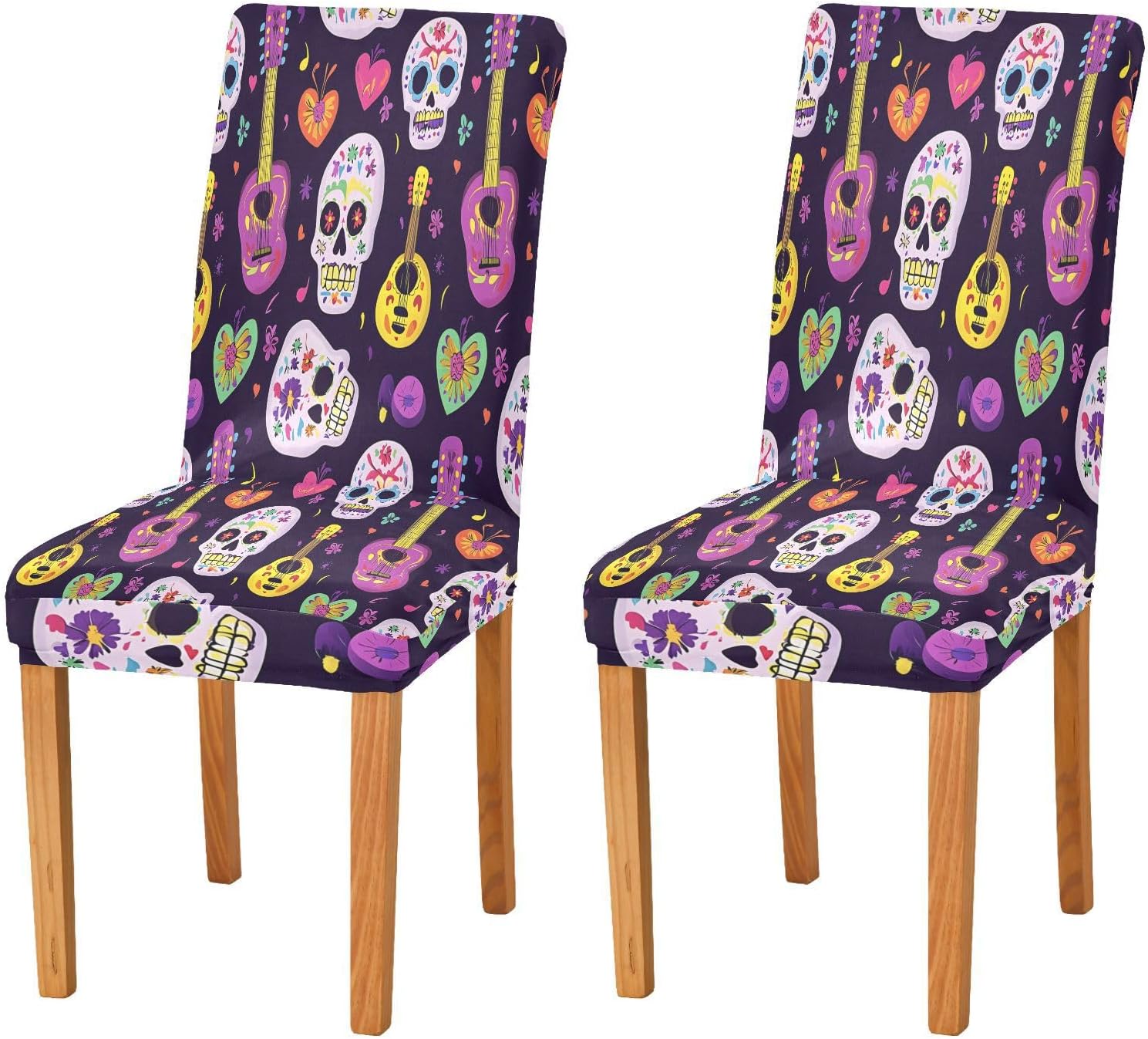 ALAZA Chair Covers for Dining Room, Guitar Skull Pattern Stretch Chair Cover Sets Chair Protector Removable Washable for Ktichen Restaurant Hotel