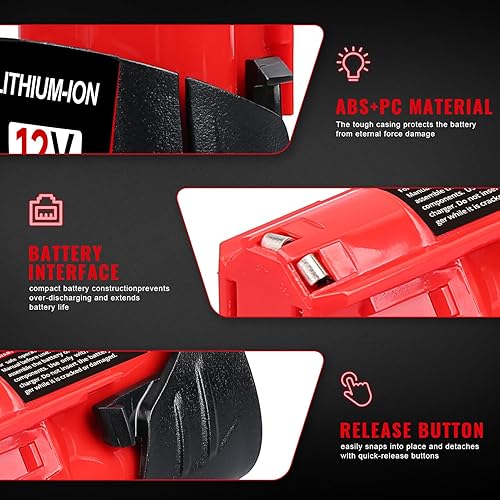 Miniatura 3 de DASNITE Paquete de 2 baterías de repuesto para Milwaukee M-12 de 3500 mAh batería de iones de litio 48-11-2401 48-11-2411 48-11-2420 48-11-2430
