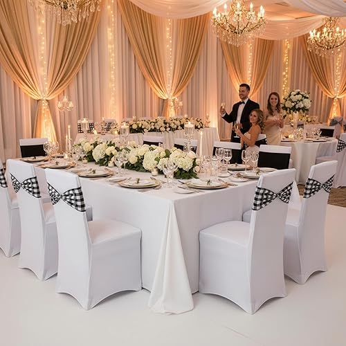 Vista 12 de Newwiee Bandas elásticas de arpillera para silla, de lino y elastano, lazos para sillas de comedor de boda, comedor, banquete, evento, fiesta, como