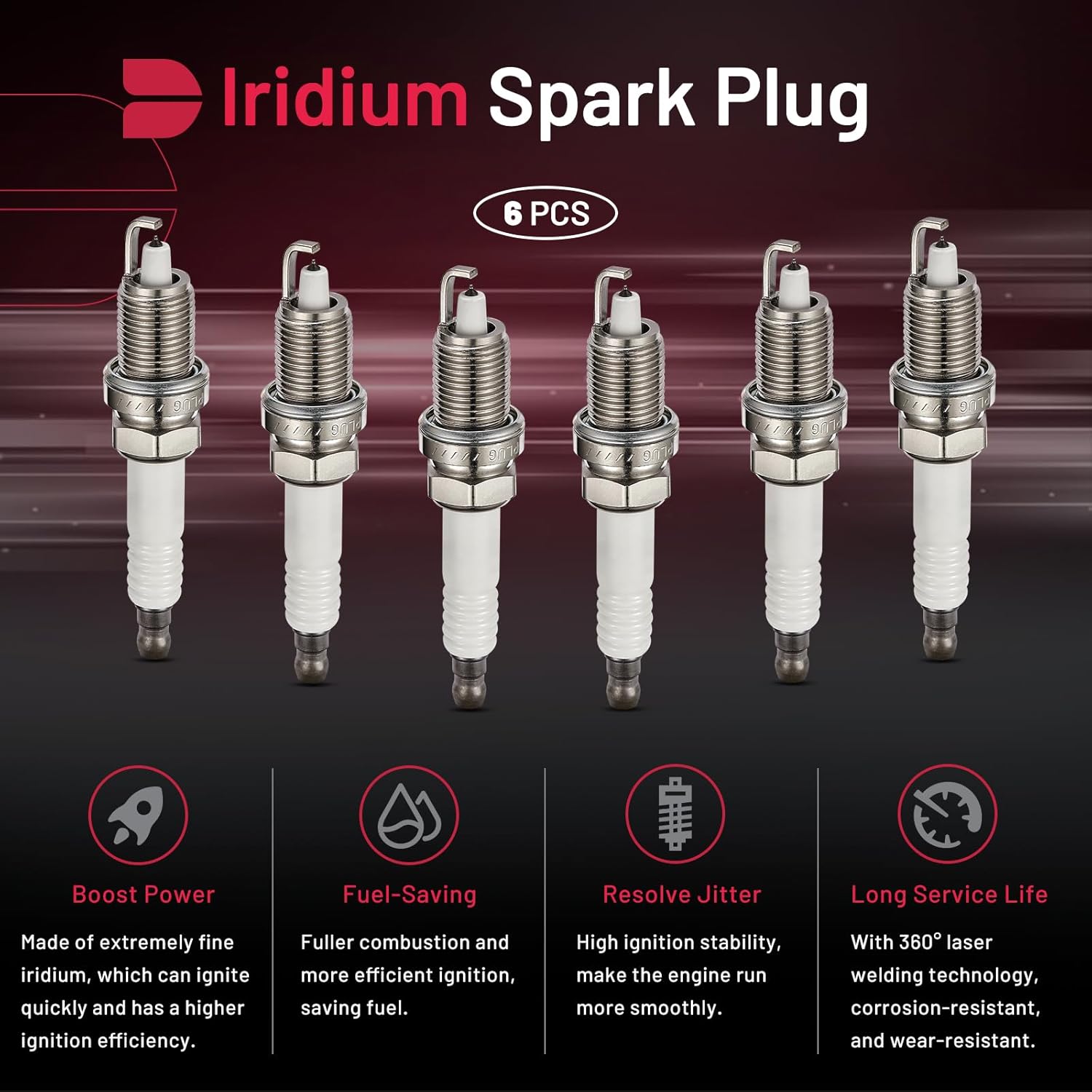 BDFHYK Set of 6 Iridium Spark Plug Compatible with Dodge Challenger Nitro Charger Journey, Compatible with Chrysler 300 Sebring Town & Country Pacifica,VW Routan,Replacement for 7781 ZFR5LP-13G