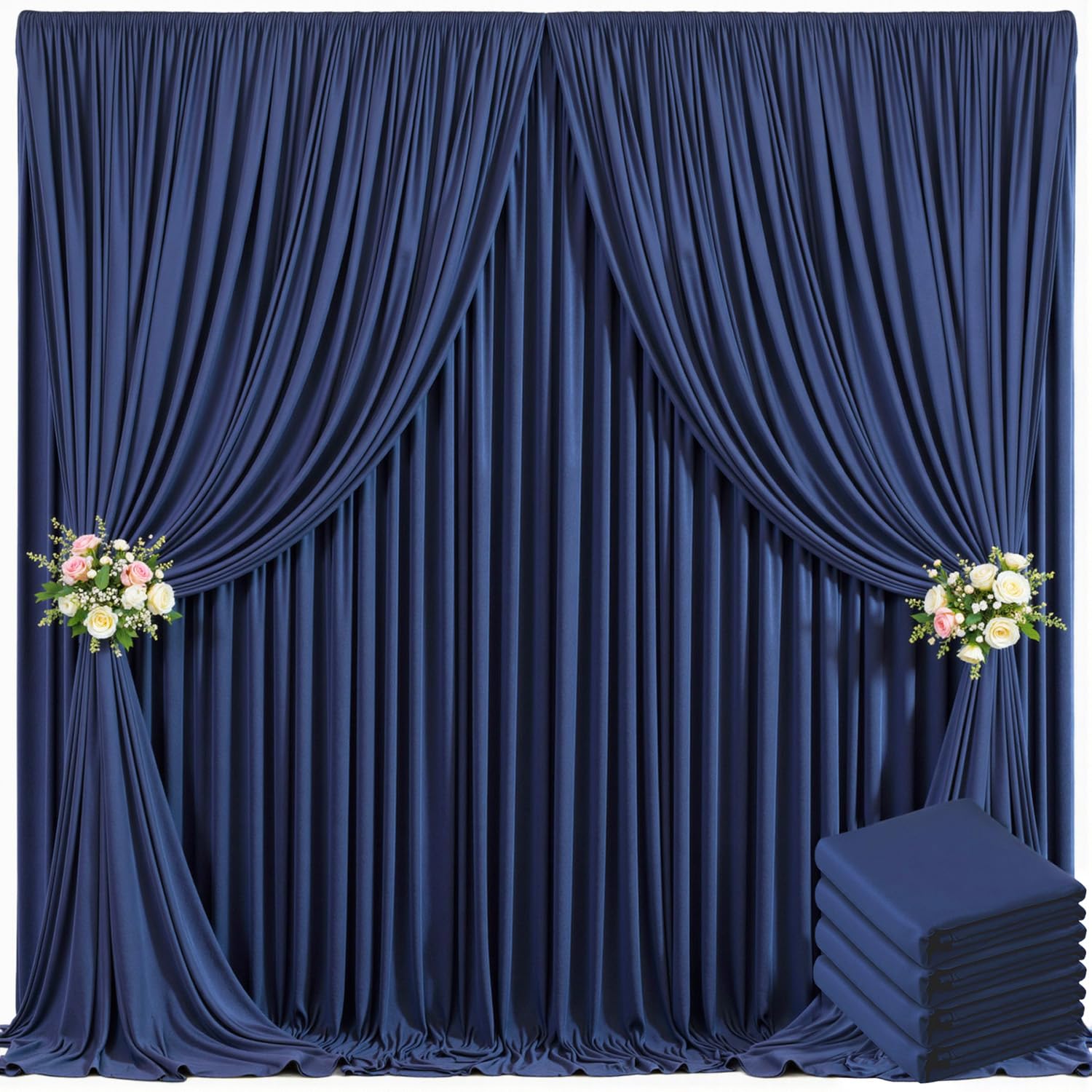 4 Panels Navy Blue Backdrop Curtain for Parties Wedding Wrinkle Free 20ft x 10ft Backdrop Drapes Panels for Baby Shower Gender Reveal Birthday Photo