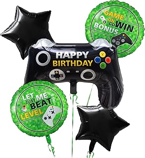 5 Pcs Video Game Party Decoration, Level Up Birthday Balloonsï¼ŒVideo Game Foil Balloon for Game On Birthday Party Supplies