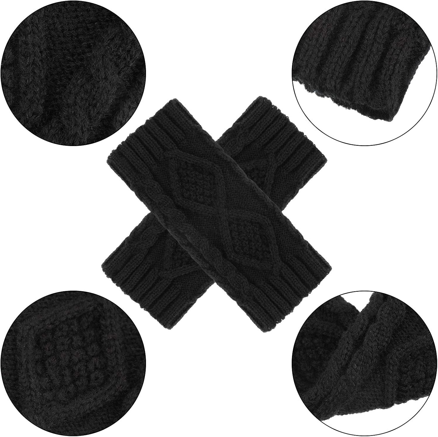 SATINIOR Women Winter Knit Fingerless Gloves Warm Thumbhole Long Mittens Black Crochet Arm Warmers at  Women’s Clothing store