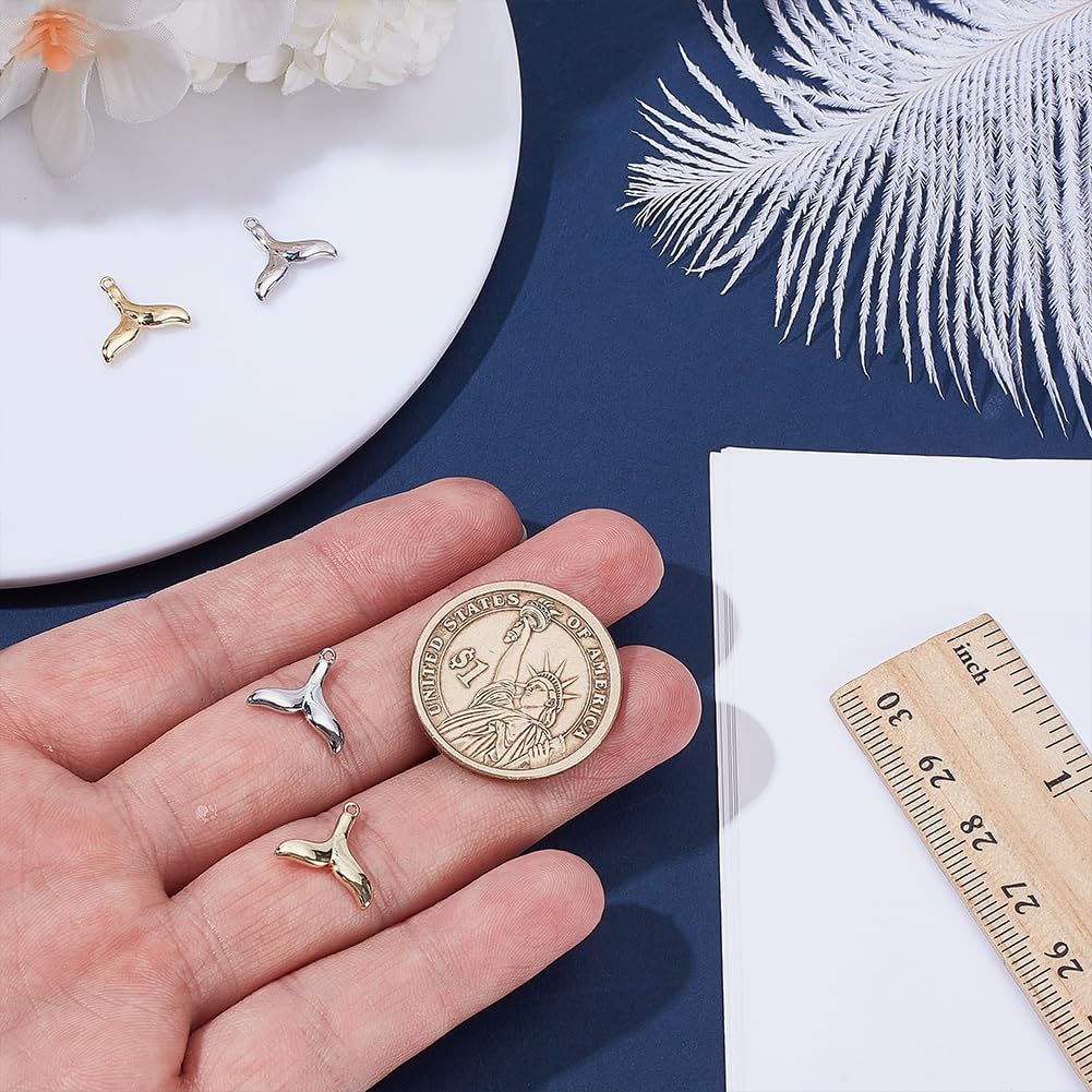 WADORN 12Pcs Gold Plated Whale Tail Charm, 2 Color Brass Fishtail Dangle Charms Ocean Sea Life Mermaid Tail Pendant Bulk for DIY Crafts Jewelry Making Necklace Bracelet Earrings Making - Image 3