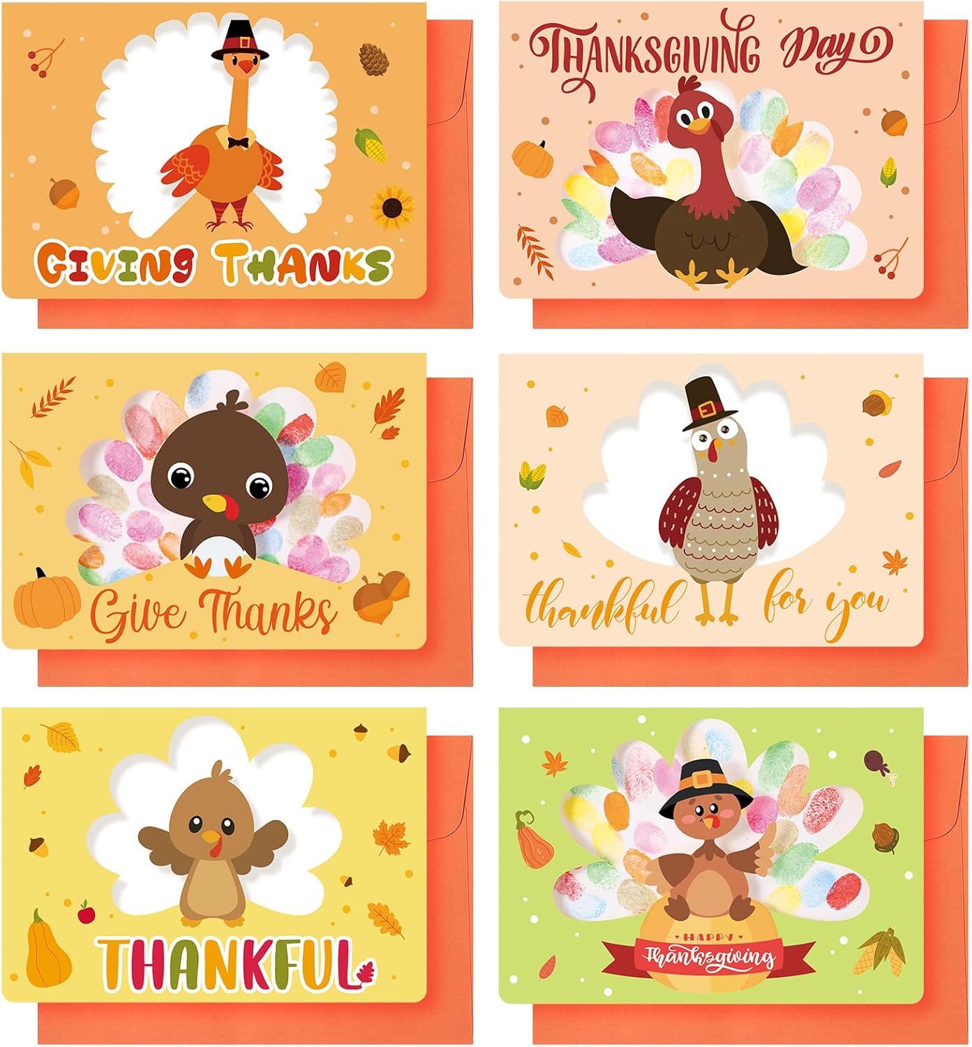 Thanksgiving Greeting Cards, Finger Paint Turkey DIY Cards