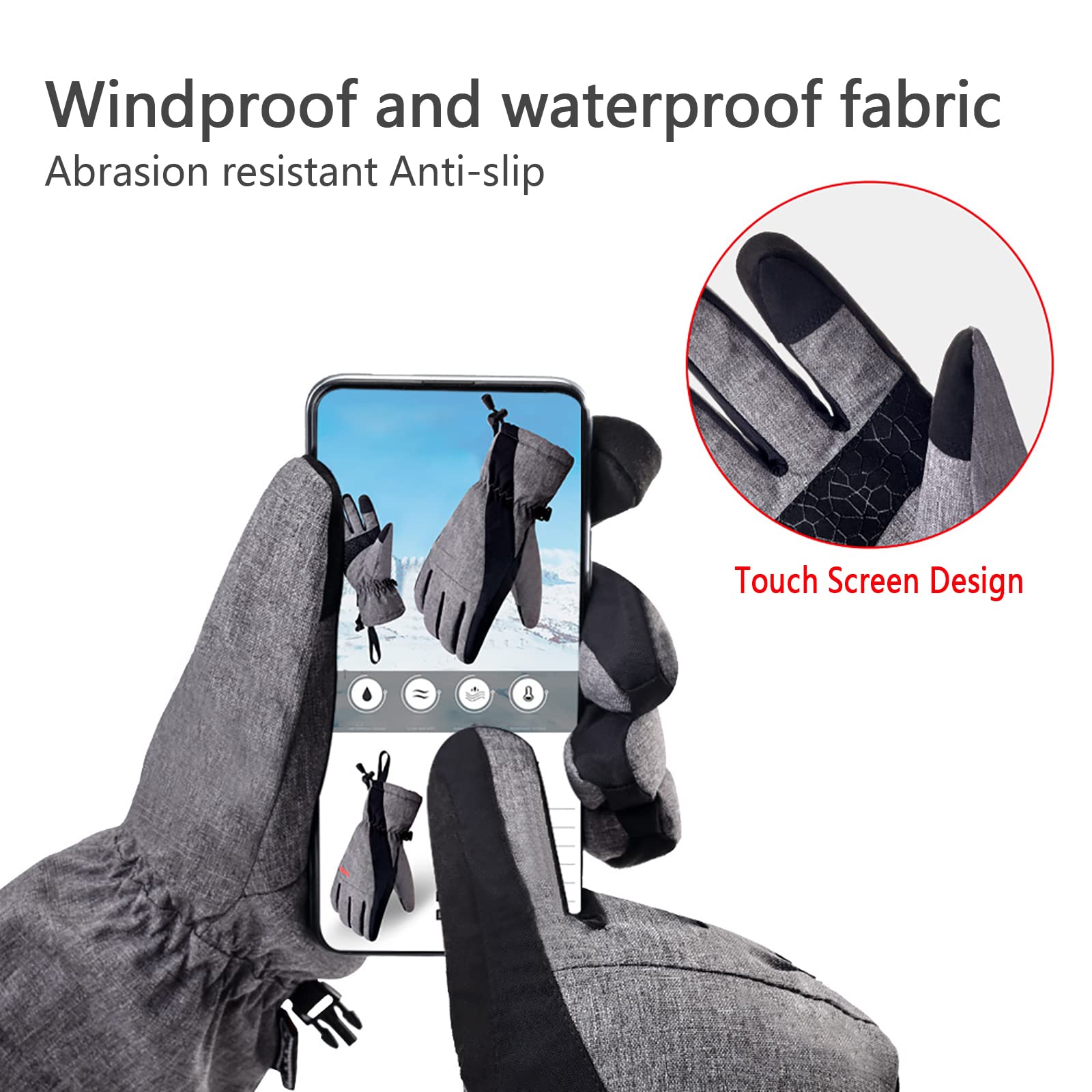 Generic Wasserdicht Winterhandschuhe Skihandschuhe Herren Damen Thermohandschuhe,Touchscreen Warme Fahrradhandschuhe für Laufen Skifahren Wandern Radfahren,Motorrad Handschuhe