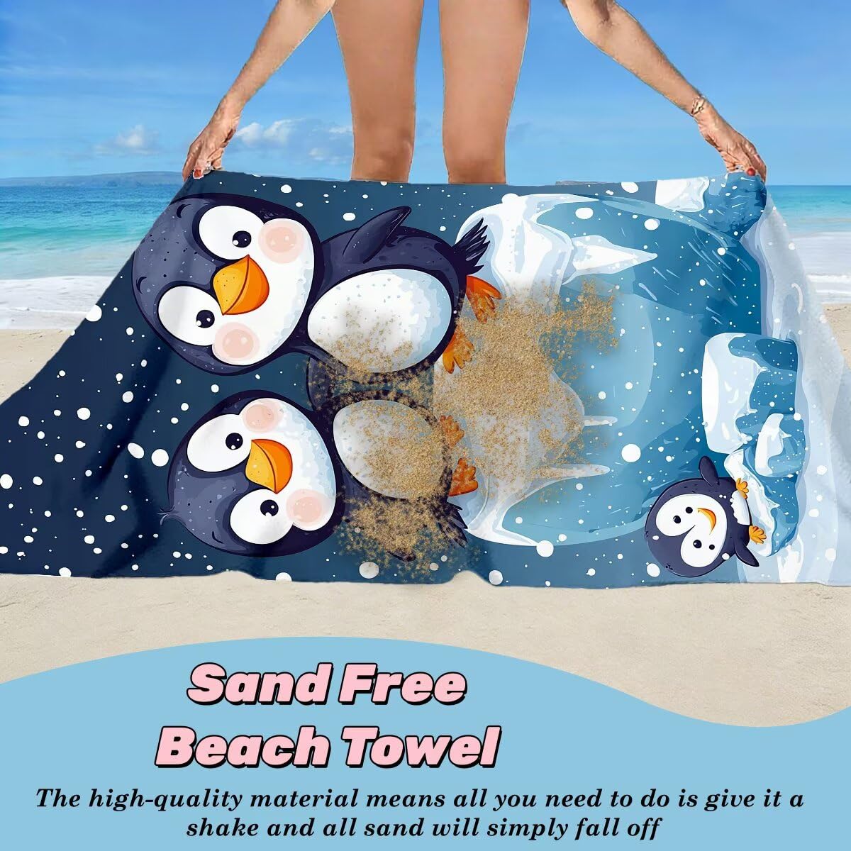 Toalla Playa 80x160 cm, Toalla Gimnasio Microfibra Secado Rapido, Juego de 2 Antiarena Toallas de Playa, Ligera Compacta Toallas Microfibra Grande para Viaje, Regalo Hombre Mujer (Pingüino) -4045