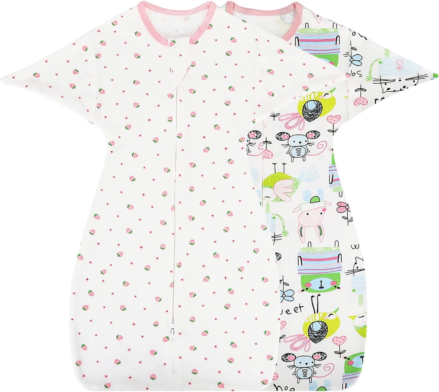 2 Pack Transition Swaddle with 2 Way Zipper, 100 Cotton Baby Swaddle Arms in/Out