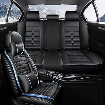 Car Seat Covers for Jeep Gladiator 2020-2026, Leather Waterproof Anti-Slip Universal Seat Protectors with Airbag Compatible, 5 Seats Full Set Car AccessoriesBlack+Blue,5 Seats Luxury