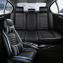 Car Seat Covers for Mitsubishi Lancer 2008-2017, Leather Waterproof All-Season Universal Seat Protectors with Airbag Car Seat Cover,Full Set Car AccessoriesBlack+Blue,5 Seats Luxury