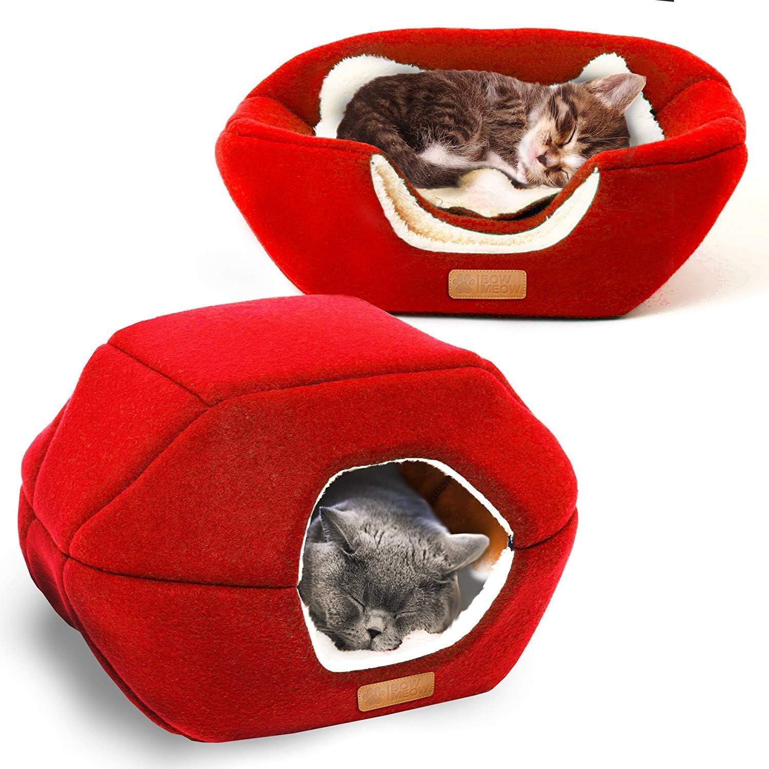 Bow Meow Premium Pet Bed/Cave, Cat Bed and Cave, Small Dog Bed, 2-in-1 Foldable, Soft, Warm, Washable pet Bed with a Pillow.…
