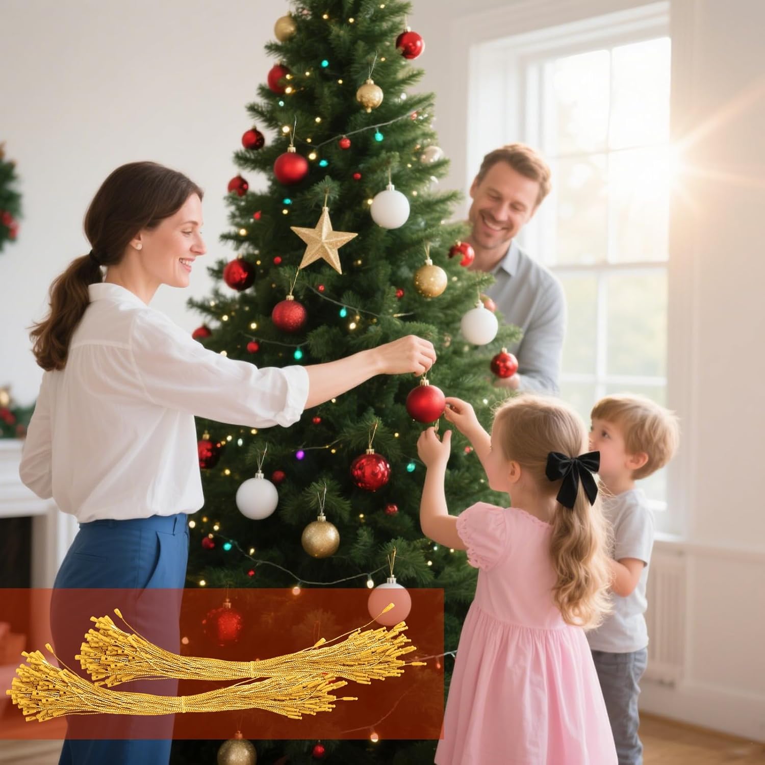 200Pcs Gold Ornament Hooks Ornament Hangers Ribbon Ornament String with Snaps Precut String Hangers Snap Fasteners Rope Hooks for Halloween Christmas Ornaments Price Tag Crafts Gift Tag