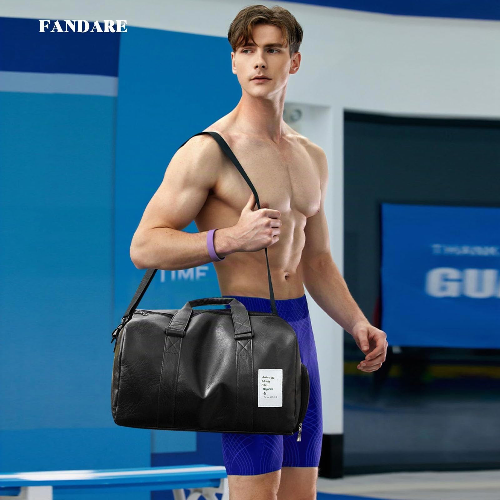 FANDARE Retro Bolsa de Viaje para Mujer Hombre Bolsa Deporte PU Cuero Bolso de hombro Bolsa de Mano Equipaje Bolsas de deporte Gimnasio con Zapato Compartimento Impermeable Bolso de Viaje Cabina Negro