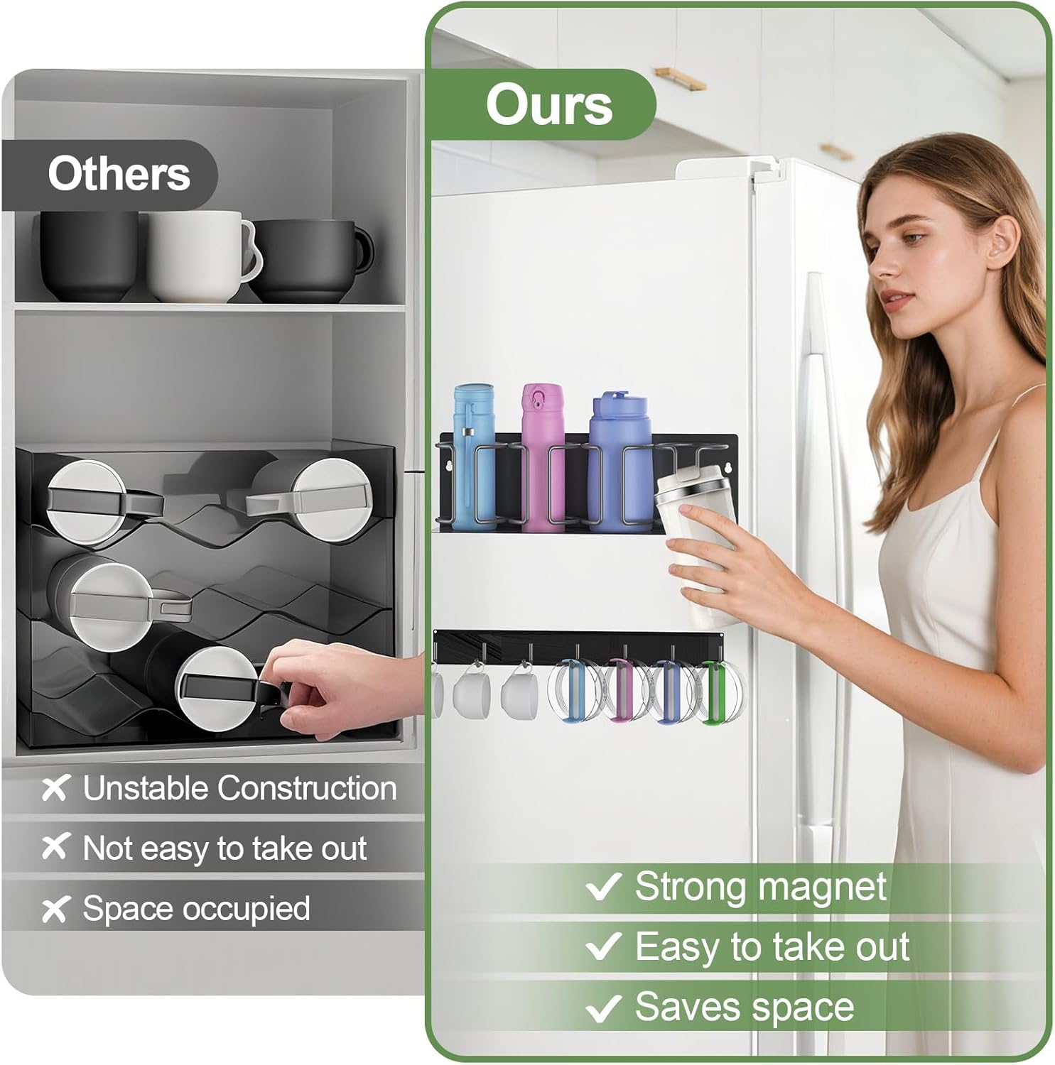 Magnetic Cup Holder for Stanlay 20/30/40oz Cups, Water Bottles and Tumblers Organizer, Flexible Removable Stanlay Cup Accessories for Kitchen Storage (1 Pcs 4 Cup Organizers +1 Hook) - Image 7