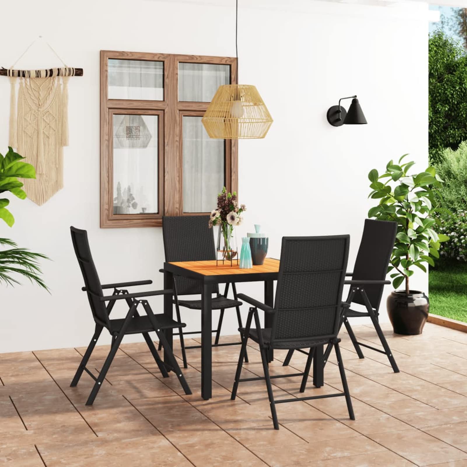 Homgoday Juego de muebles de jardín de 5 piezas, juego de muebles de jardín, muebles de jardín, mesa de jardín con silla, muebles de balcón, juego de comedor, juego de jardín, color negro y marrón #1