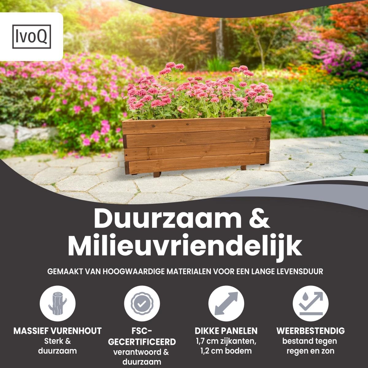 Jardinera de madera 80x40x32 cm – Madera maciza de abeto FSC – Jardinera resistente a la intemperie con drenaje y bolsa no tejida – Plantador duradero para jardín, balcón y terraza