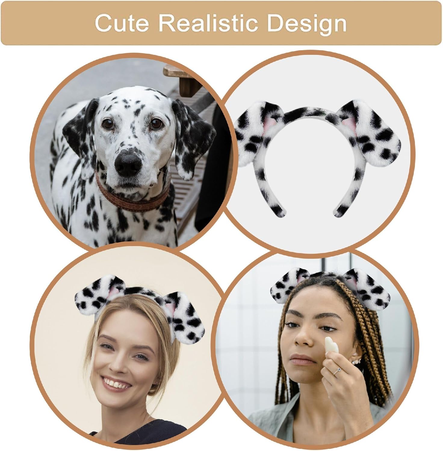 Beviliu Dalmatian Dog Ears Headband - 8 Pack Puppy Ear Hairband Fluffy Adult Dalmatian Costume for Halloween Dogs Party Cosplay Washing Makeup