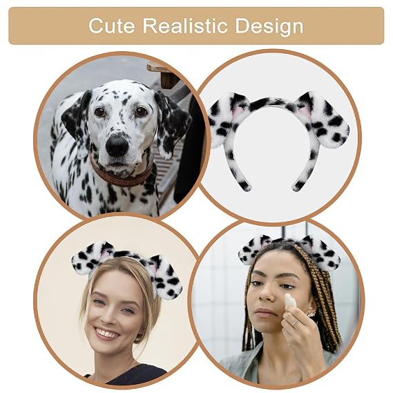 Beviliu Dalmatian Ears Headband - 4 Pack Fluffy Puppy Headband for Costume, Makeup, Halloween Party Cosplay