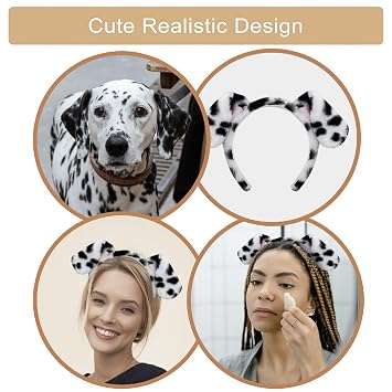 Beviliu Dalmatian Ears Headband - 4 Pack Fluffy Puppy Headband for Costume, Makeup, Halloween Party Cosplay