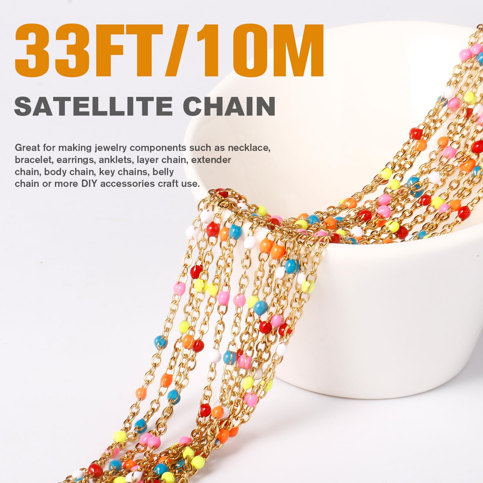 Catena smaltata in oro da 10 m, 2 mm, placcata in oro 18 carati, in acciaio inossidabile 304, smaltata, colorata, per la creazione di gioielli