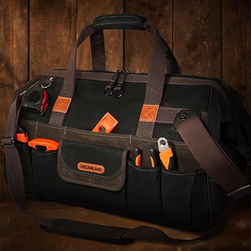 Miniatura 2 de WELKINLAND Bolsas de herramientas de 48 bolsillos con ruedas, Bolsa de herramientas rodante de 22 pulgadas, Bolsa de herramientas de lona encerada