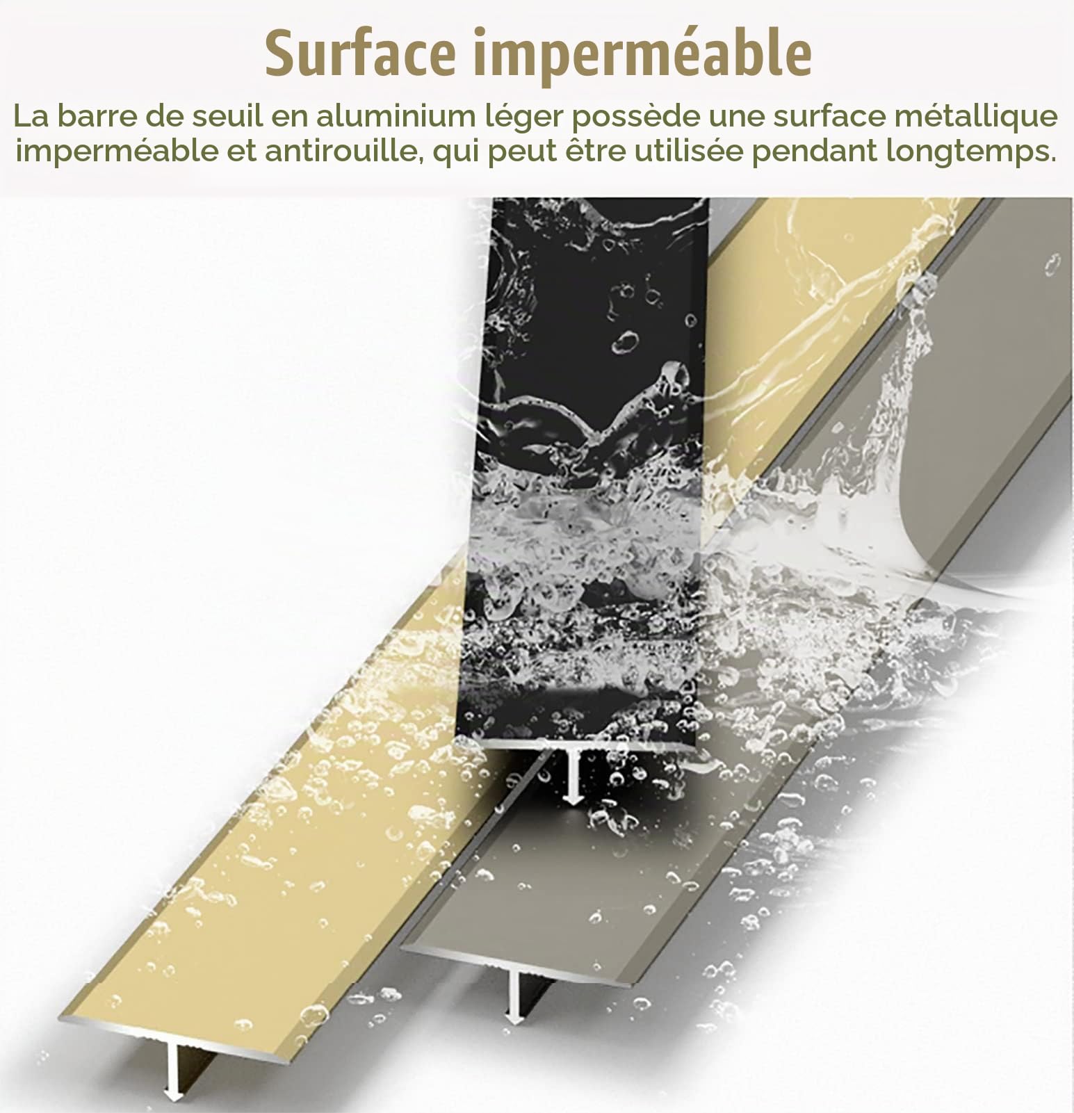 Barre de Seuil en Forme de T - Bande de Transition de Porte, Écart de Plancher de Tuile Couvrant Les Jonctions, Tapis Aux Garnitures de Bord de Porte, Imperméable et Facile à Nettoyer