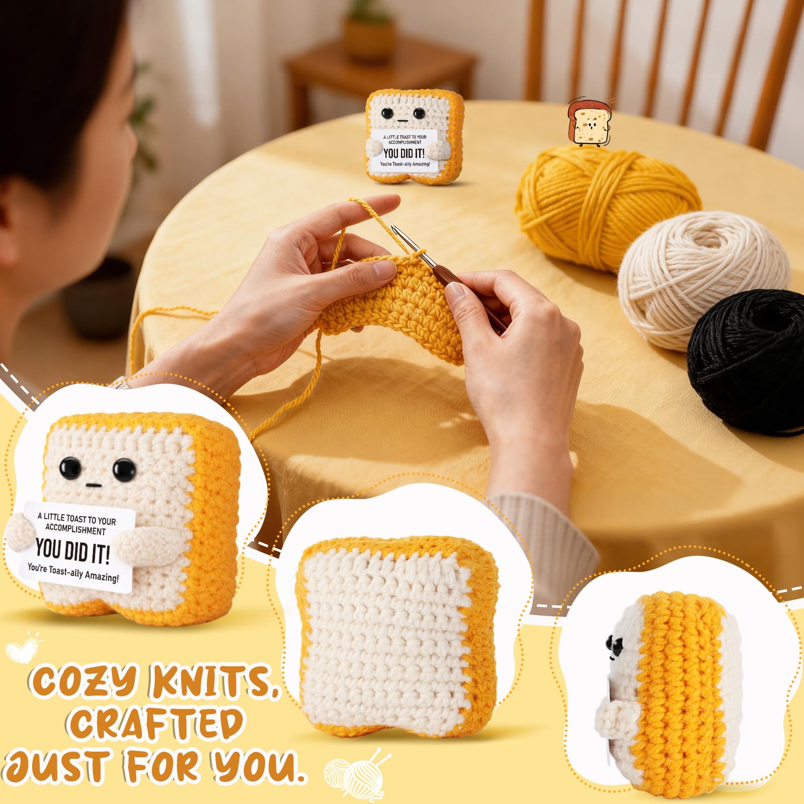 Crochet Toast Congratulations Gifts for Women - You Did It Card for Friends, Students, Coworkers, Teachers – Motivational College Highschool Graduation Decoration for Her Him