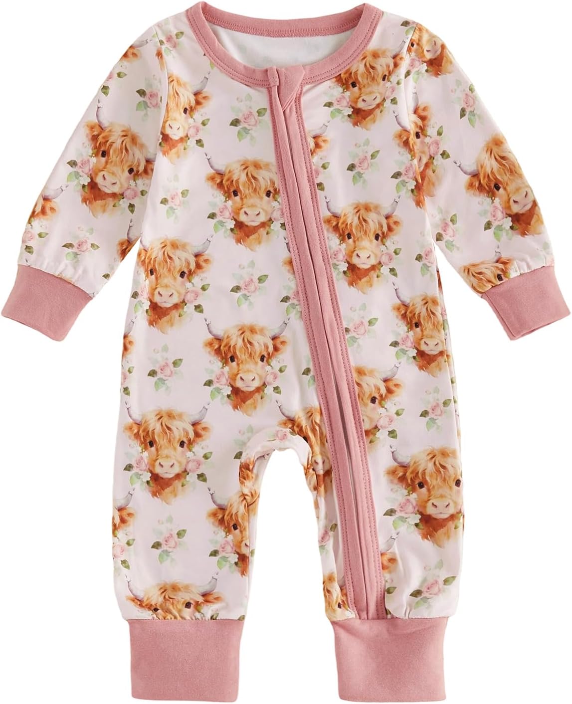 Newborn Western Baby Girl Clothes Highland Cow Zipper Romper 0-18M