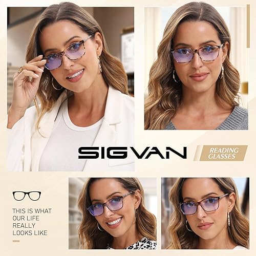 Miniatura 7 de SIGVAN Lentes de lectura para mujer, con bloqueo de luz azul, bisagra de resorte, diseño de moda, lentes con estampado para mujer