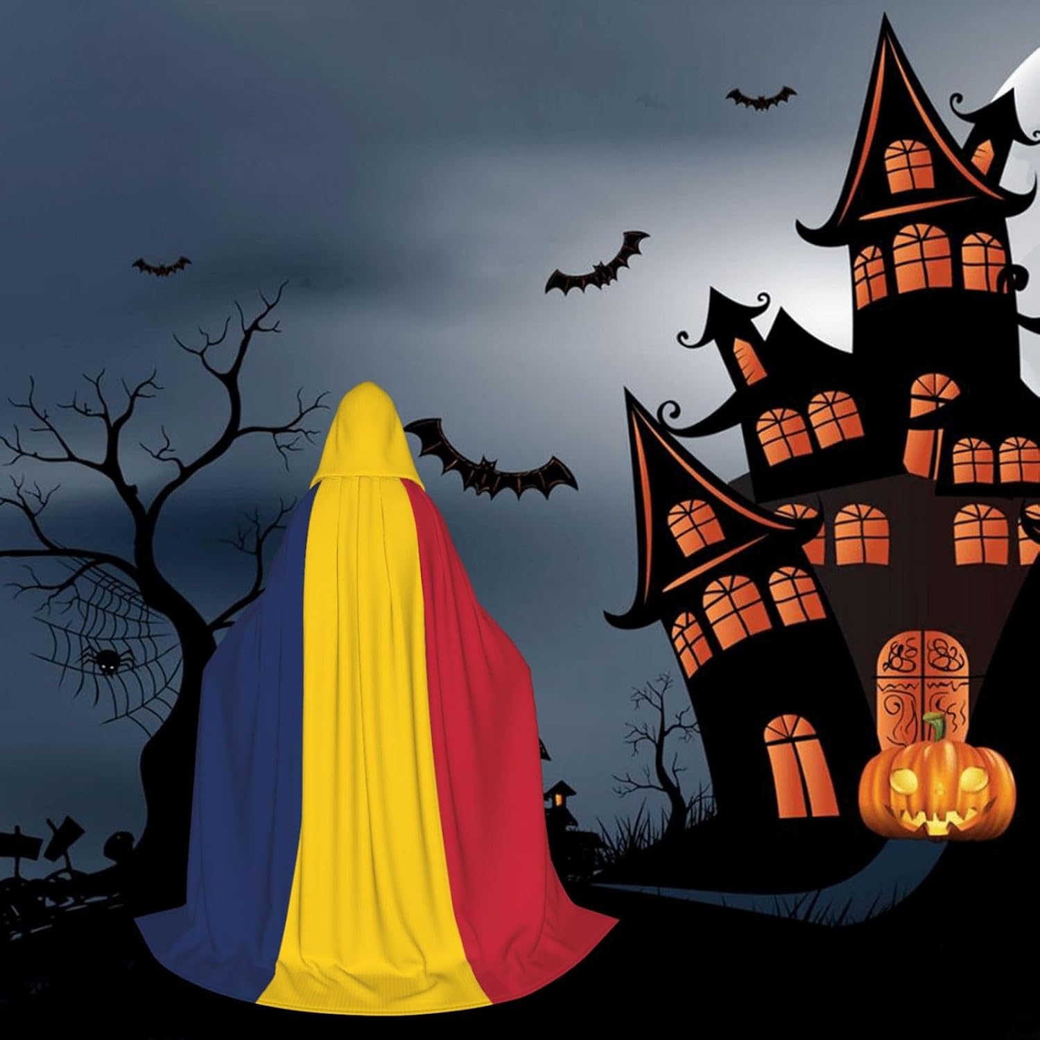 Flag of Chad print Wizard Hooded Robe Medieval Cape Renaissance Cloak for Men Women Halloween Costume